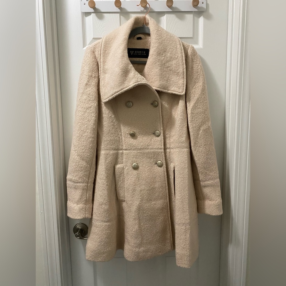 Guess Women's Beige Double-Breasted Pea Coat